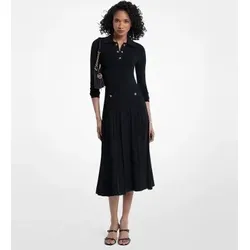 Michael Kors für Damen. MT683J3BFD Schwarzes Polokleid aus elastischem Strick (M), Lässig, Klassisch, Viskose, Langarm
