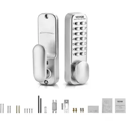 VEVOR mechanisches schlüsselloses Türschloss mit einseitiger Tastatur (14 Tasten), schlüsselloses Türschloss aus Edelstahl, Codeschloss für Haus, Büro, Außenzaun, Garage Hof Silber