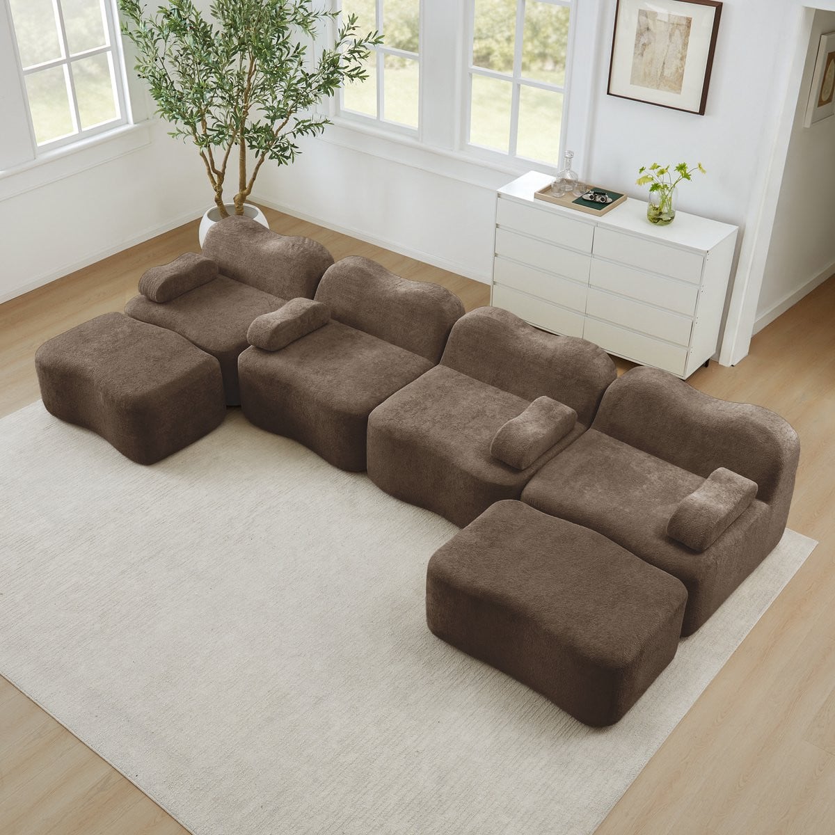 HAUSS SPOLE Modulaire Hoekbank Boneless Sofa - U-vorm met Hockers - Bruin Fluweel