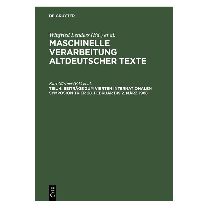 De Gruyter Maschinelle Verarbeitung altdt.Texte.4 (67827524)