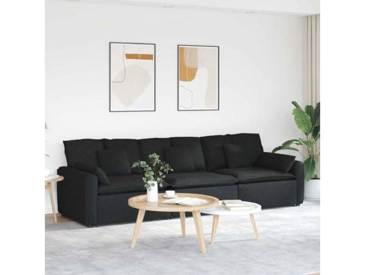 HKQWPBF Modulares Sofa mit Kissen Schwarz 3-teilig Metallrahmen Stoffpolsterung, Schaumstofffüllung, Holzarmlehnen, Textilene-Sitzflächen, flexible Konfiguration