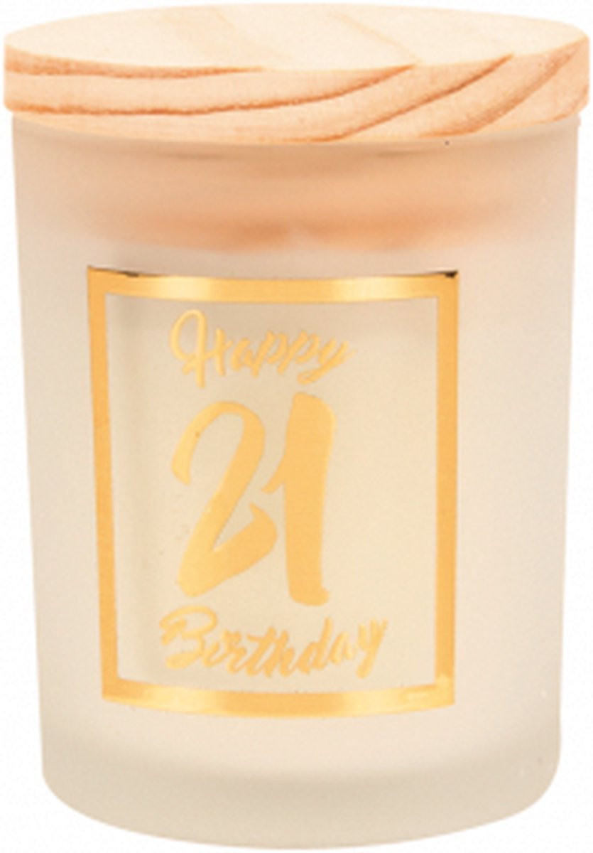 Geurkaars Happy Birthday 21 jaar - White/gold - In cadeauverpakking
