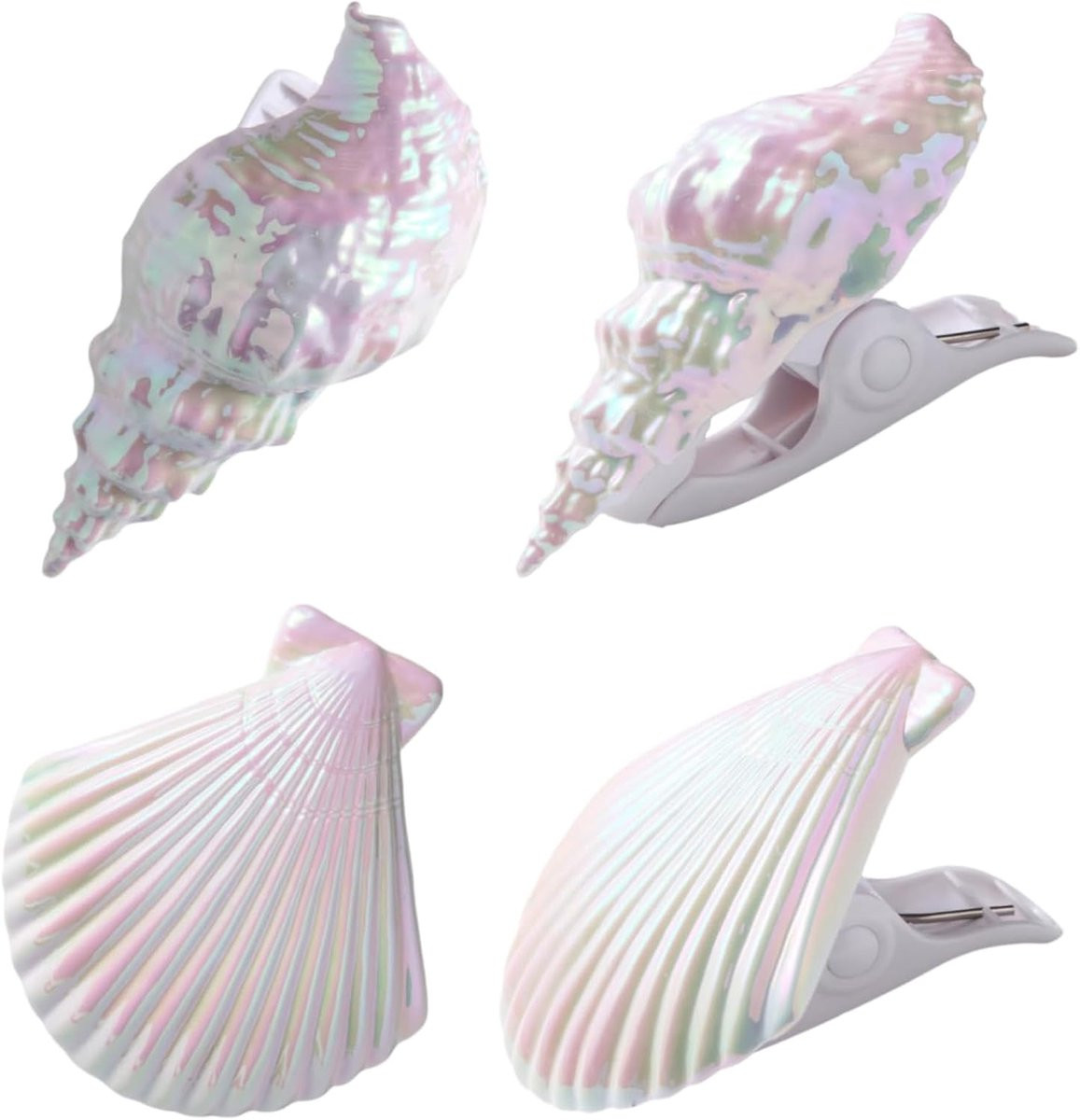 Set van 4 schelpvormige strandhanddoekklemmen in meerdere kleuren