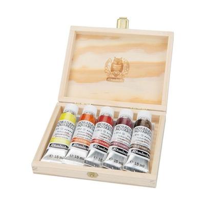 Schmincke Horadam Aquarell, Super Granulation Set Vulkan im Holzkasten, 5 x 15 ml Tuben