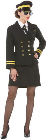 Pilotin-Kostüm für Damen, schwarz