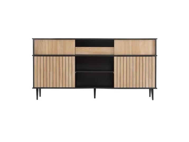 Buffet Commode Moderne 4Portes Coulissantes 1 Tiroir Chêne Noir Meuble de Rangement Salon Chambre 160x40x80cm Stable Grande Capacité