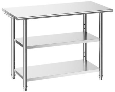 VEVOR Stainless Steel Work Table, 24x48 Inch Food Prep Table with 2 Shelves, Commercial Kitchen Workstation - 3-Tier,24x48 Inch