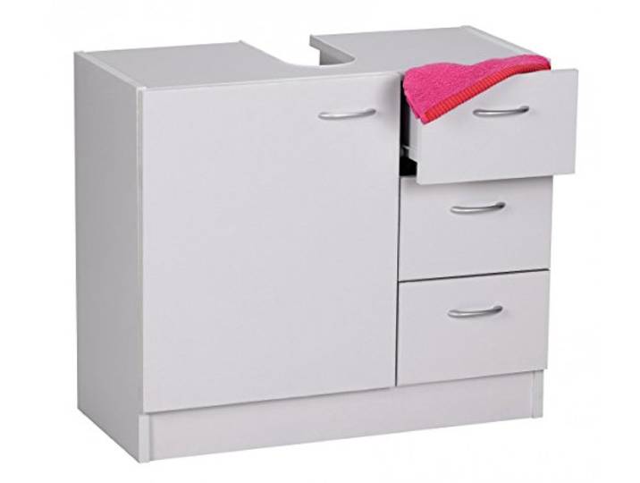 WOHNLING Waschbeckenunterschrank 63x30x54 cm Weiß, Tür und 3 Schubladen Badunterschrank mit Stauraum, Badschrank zeitlos mit Schubfächern, Waschtischunterschrank für Badezimmer und Gäste-WC