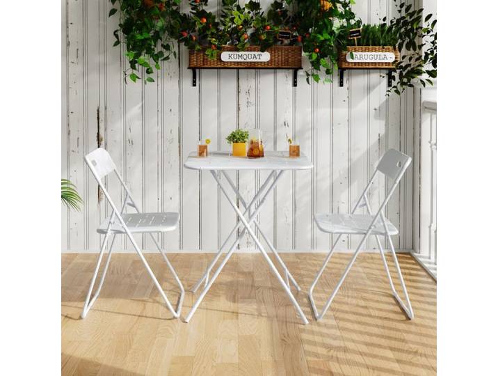 Ensemble de table et chaises de jardin pliable pour 2 personnes 2 chaises et 1 table Blanc