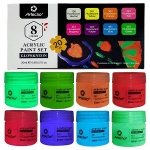 Artecho Acrylfarben ACTNT08 Acrylic Paint Neon & Glow, 8 Farben je 20ml, in Dosen