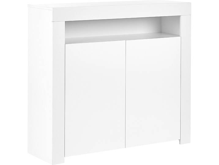 BELIANI Sideboard Weiß MDF u. Faserplatte Halbhoch Schmal mit LED-Beleuchtung Schränken Fach Modern Konsolentisch Schlafzimmer Wohnzimmer Aufbewahrung