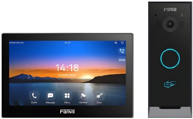 Fanvil VIK-01 Kit d'interphonie vidéo avec image HD et déverrouillage à distance regroupant un poste intérieur SIP, un visiophone et l'application