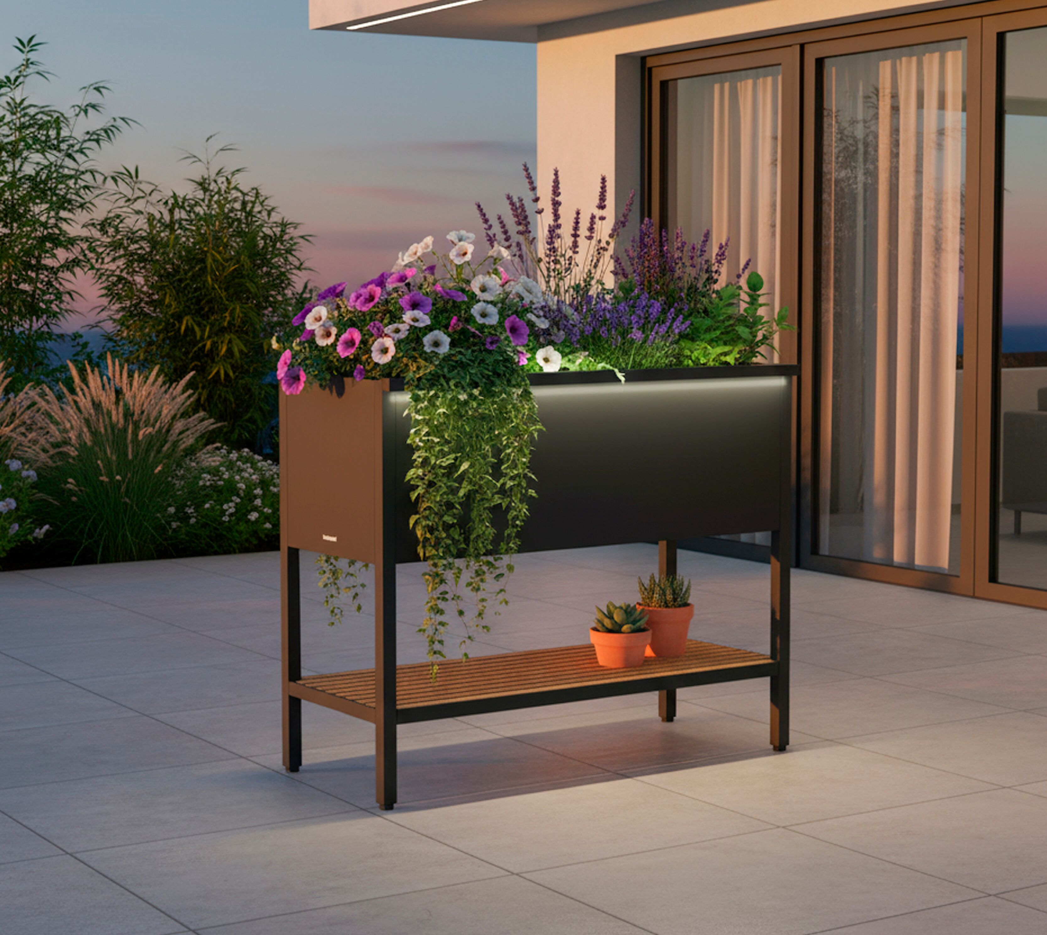 Hochbeet HERSTERA GARDEN "Deco", grau (anthrazit), B:100cm H:80cm T:40cm, Metall, Stahl, Pflanzgefäße, Hochbeet, BxTxH: 100x40x80 cm, inkl. Beleuchtung