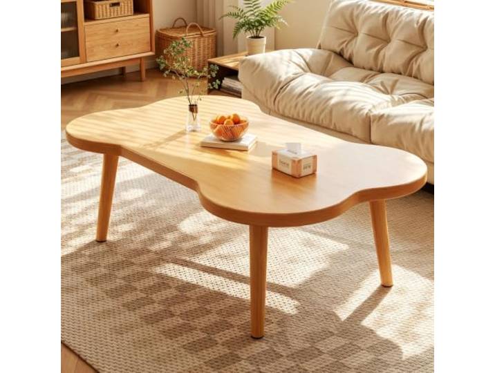Minimalistischer ovaler Wolken‑förmiger Holz Couchtisch für Wohnzimmer Creme-Ästhetik für kleine Wohnungen & Studios(Natural Wood,47.2x23.6x16.5 )