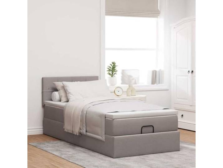 KTHLBRH Bettgestell mit Matratze Taupe 80 x 200 cm aus Stoff Behälter mit hydraulischem Anheben, Taschenfederkernmatratze, inklusive Matratzenbezug