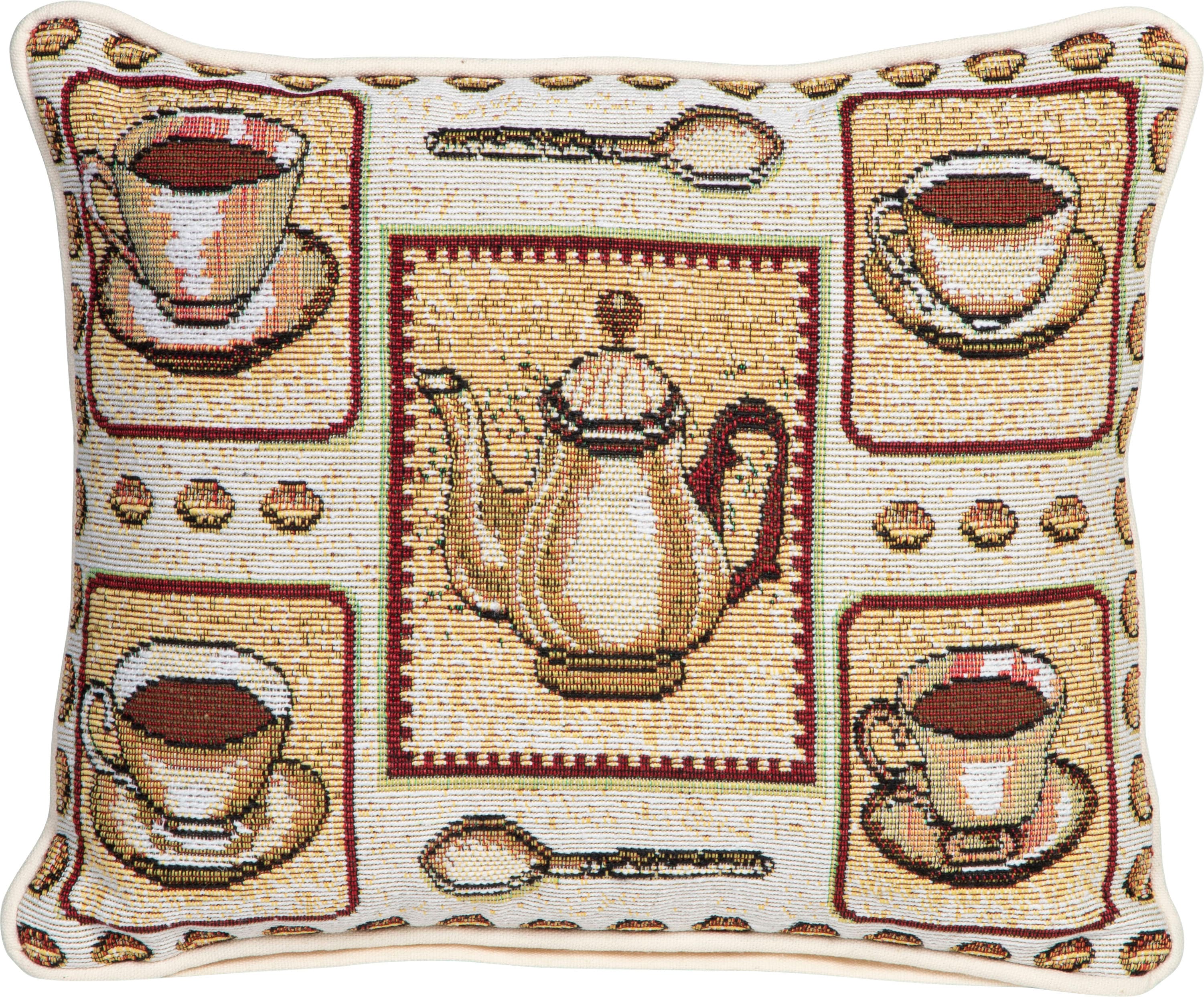 Dekokissen SPRÜGEL "Kaffeepause", bunt (bunt, gemustert), B:33cm L:25cm, Jacquard, Dekokissen_Sitzkissen_Kissenhüllen, Dekokissen, mit Kaffetassen bunt, gemustert B/L: 33cm x 25cm, 1 Stk.