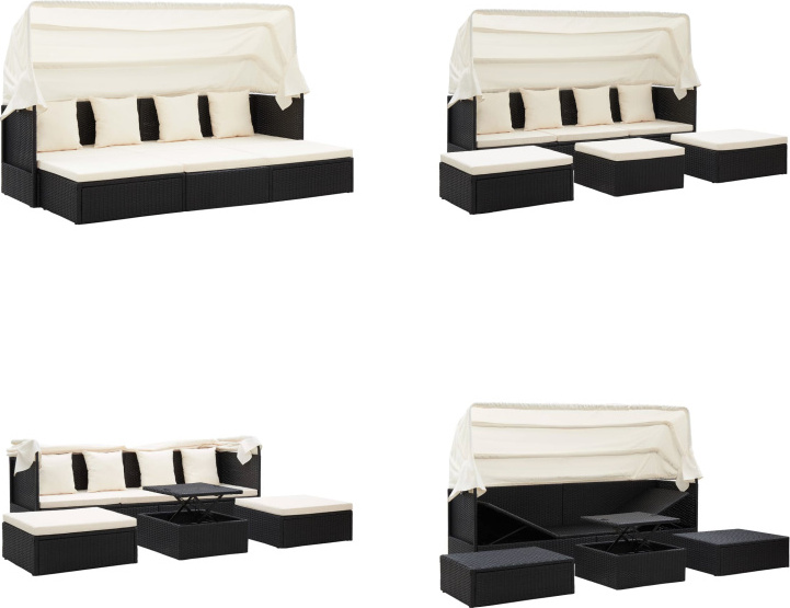 vidaXL Garten Sonneninsel mit Dach Schwarz Poly Rattan - Sonneninsel - Sonneninseln - Garten Sonneninsel - Garten Loungebett