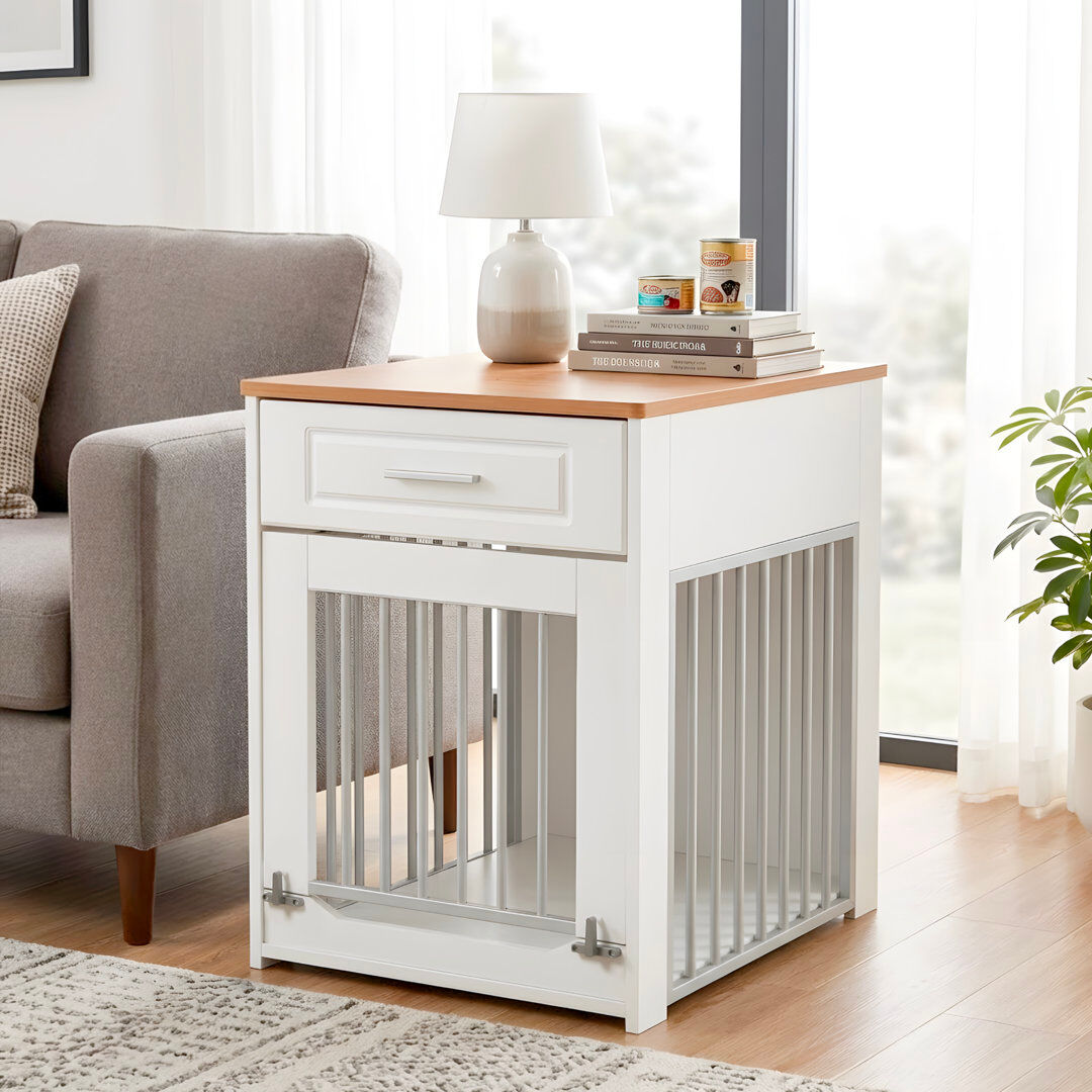 WHIFEA Dog Crate with Flip Up Door & Drawer, End Table with Storage White Small (10-20lbs);Extra Small (5-10lbs)