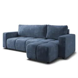 ECKSOFA RAMIL Blau Chenille mit Schlaffunktion