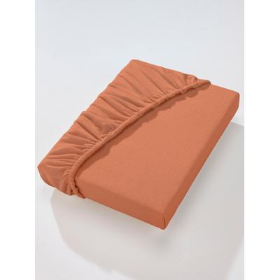 Spannbettlaken DORMISETTE Gr. 1, braun (caramel), B/L: 100cm x 200cm, 1 Stk., Feinbiber, 20cm, Feinbiber, 100% Baumwolle, Bettlaken, Spannbettlaken