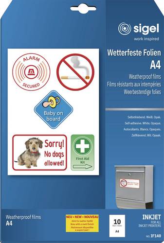 Sigel IF140 Selbstklebefolie DIN A4 Tintenstrahldrucker Weiß, Opak 10St.