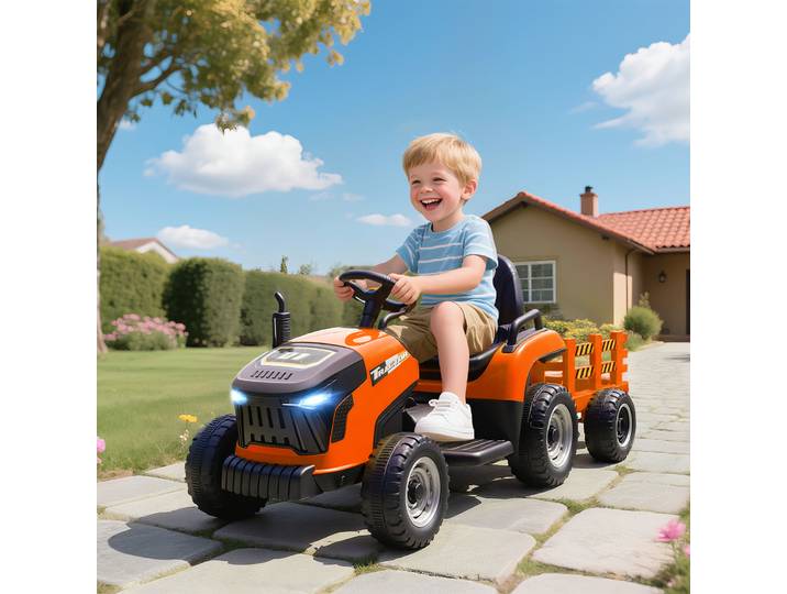 AIYAPLAY Tracteur Électrique Enfant Télécommandé Orange 3-8 Ans