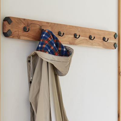 Alaterre Ryegate Natural Solid Wood with Metal Wall Coat Hook