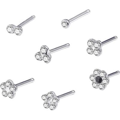 Nasenpiercing-Set FIRETTI "Multipack Schmuck Geschenk Edelstahl Piercing Nasenstecker Flower", schwarz (edelstahlfarben, kristallweiß, schwarz, kristallweiß, schwarz), Piercings, Damen, Edelstahl, mit Preciosa Crystal