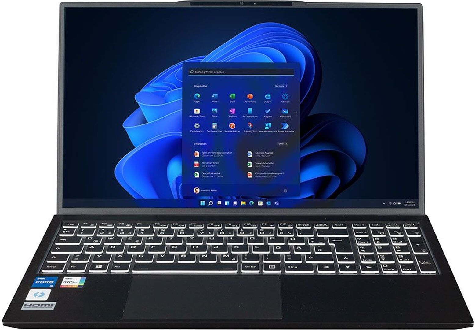 bluechip TRAVELline B15W57 Intel Core i5-1335U Prozessor / 4.60 GHz, Windows 11 Pro, 15.6" non-glare IPS Panel, 1920 x 1080, 16 GB DDR5, 500 GB NVMe SSD, Intel WiFi 6 AX211 2×2, Bluetooth 5.3, Gigabit Ethernet, Intel Iris Xe Grafik, Thunderbolt 4 über Type-C Port, Intel Core i5, 39,6 cm (15.6"), 1920 x 1080 Pixel, 16 GB, 500 GB, Windows 11 Pro