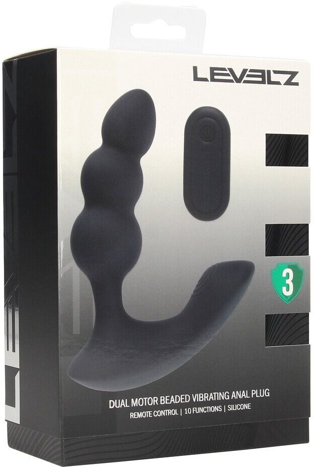 Levelz Dual Motor Remote Control Beaded Vibrating Liquid Silicone Prostate Stimulator - Black