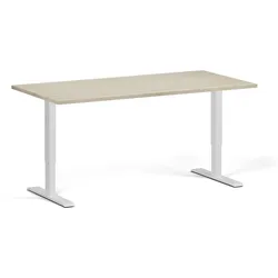 Höhenverstellbarer Schreibtisch, 2 Motoren, 74-121 cm, Tischplatte 160x80 cm, weißes Metallgestell, Eiche natur