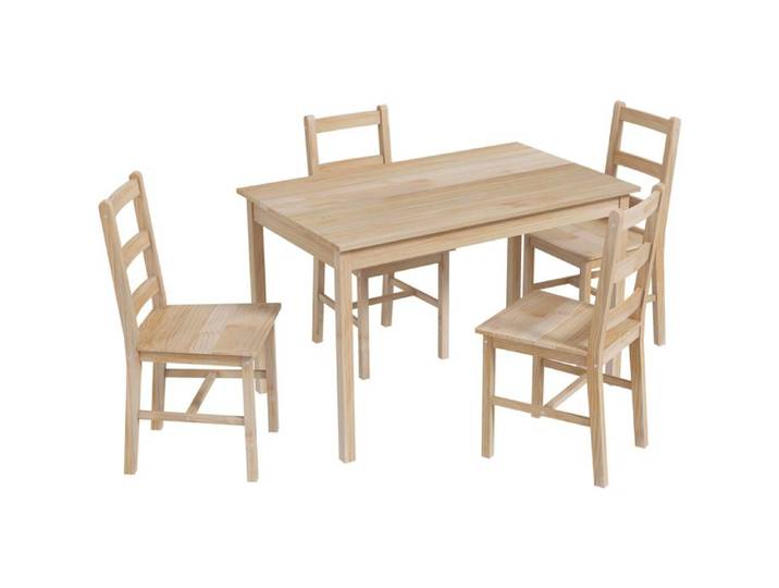 ULEVR Ensemble table à manger rectangulaire 5 pièces en bois massif de pin naturel 1 table et 4 chaises