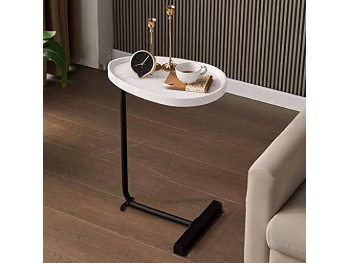 Runde Tische， Kleiner Snack-Beistelltisch for Sofa und Bett(/White,B)
