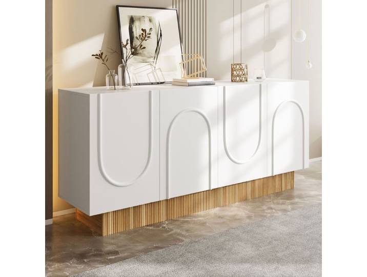 Buffet bahut - Becag - Buffet de salon moderne avec rangement - Buffet bas avec 4 portes - 160x75x38cm - Blanc