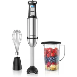 Arendo Stabmixer Set 2000 Watt, Edelstahl, Handmixer, stufenlose Regelung, Abnehmbar, DC-Motor, ergonomisch, Stabmixer, Schwarz, Silber
