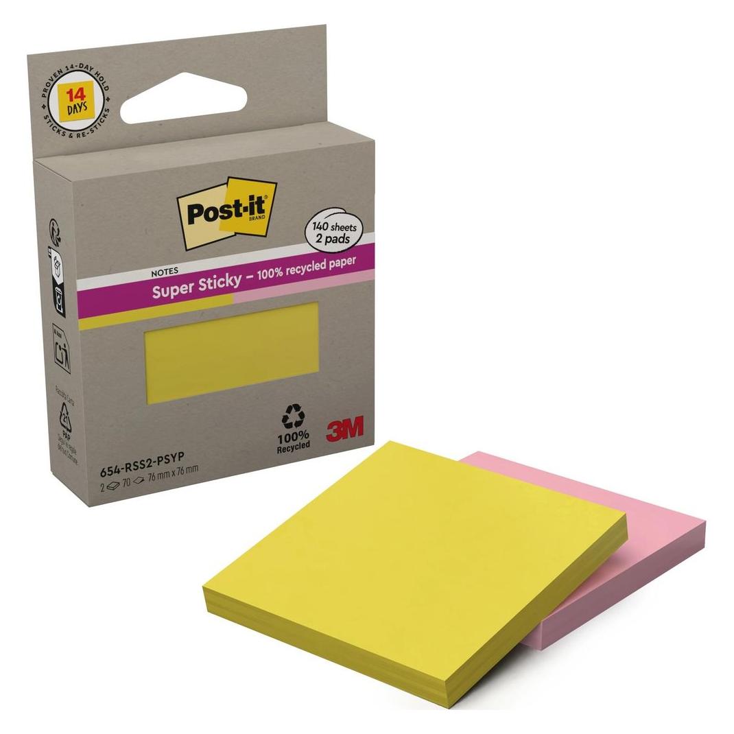 Post-it Super Sticky Haftnotizen Recycling (76 x 76 mm) (654-RSS2PASYP)