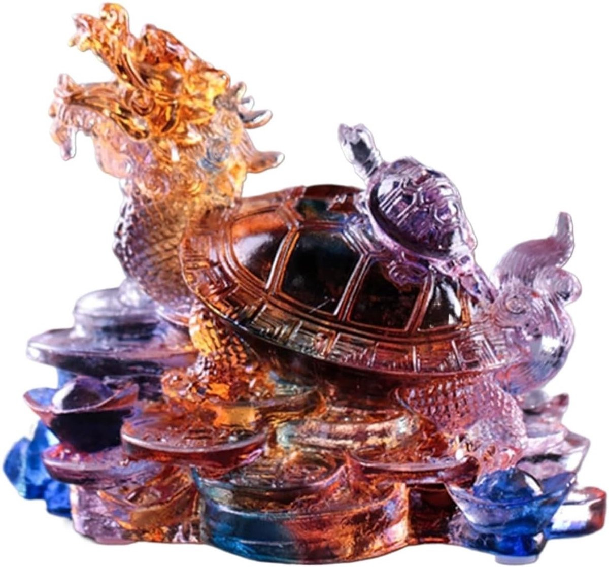 Draken Schildpad Beeld Feng Shui Sculptuur van Glas in Zeven Kleuren - Hoogte: 8,3 cm