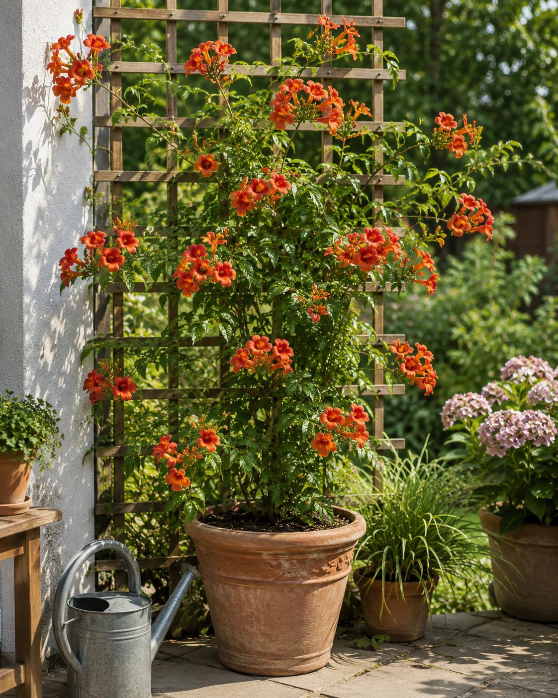 Campsis Indian Summer Trompetbloem - Winterharde klimplant met oranje bloemen - 50-70 cm