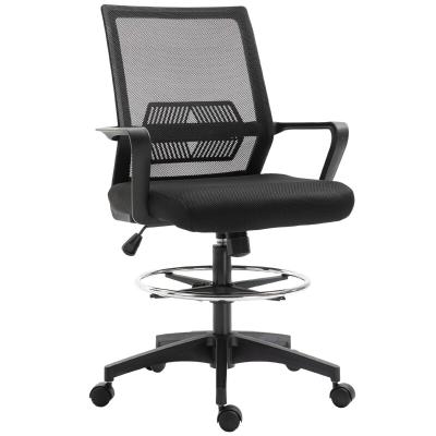 MODFU Bürostuhl Drehstuhl ergonomisch Schwarz 64x59x124 cm mit Netzrücken Wippfunktion Lendenstütze Fußring höhenverstellbar 360 Grad