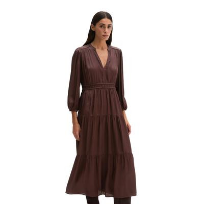 Midikleid MARC O'POLO "aus fließendem Viskose-Satin", Damen, Gr. 32, Normalgrößen, Langarm, braun (schwarz cherry), Obermaterial: 100% Viskose, unifarben, relaxed fit, elastischer Bund, Kleider Midikleid