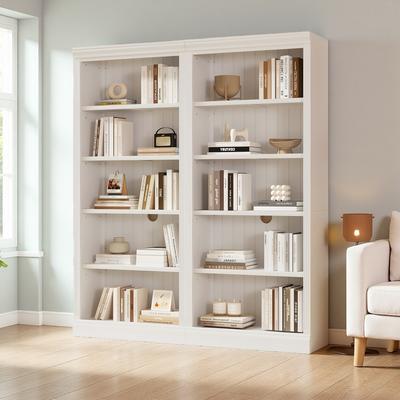 ZWYO HOSIMU "83.5""H Wood Bookcase Suite, 5-Tier Adjustable Shelves Storage Organizer for CDs/Books/Movies, Free-Standing Storage Shelves"