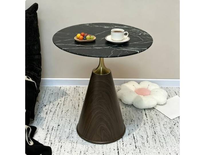 Runder minimalischer Marmor-Couchtisch, Marmorplatte & stabiler Stützrahmen Elegantes Designer-Möbel, gefertigt für gehobene Villen und edle zeitgemäße Wohnbereiche, einfache Montage(F,50cm/19.7in)