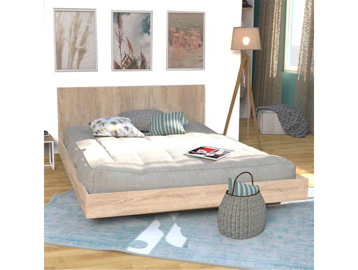Lit LOFT 160x200 + 1 sommier + tête de lit / Décor Chêne blanchi