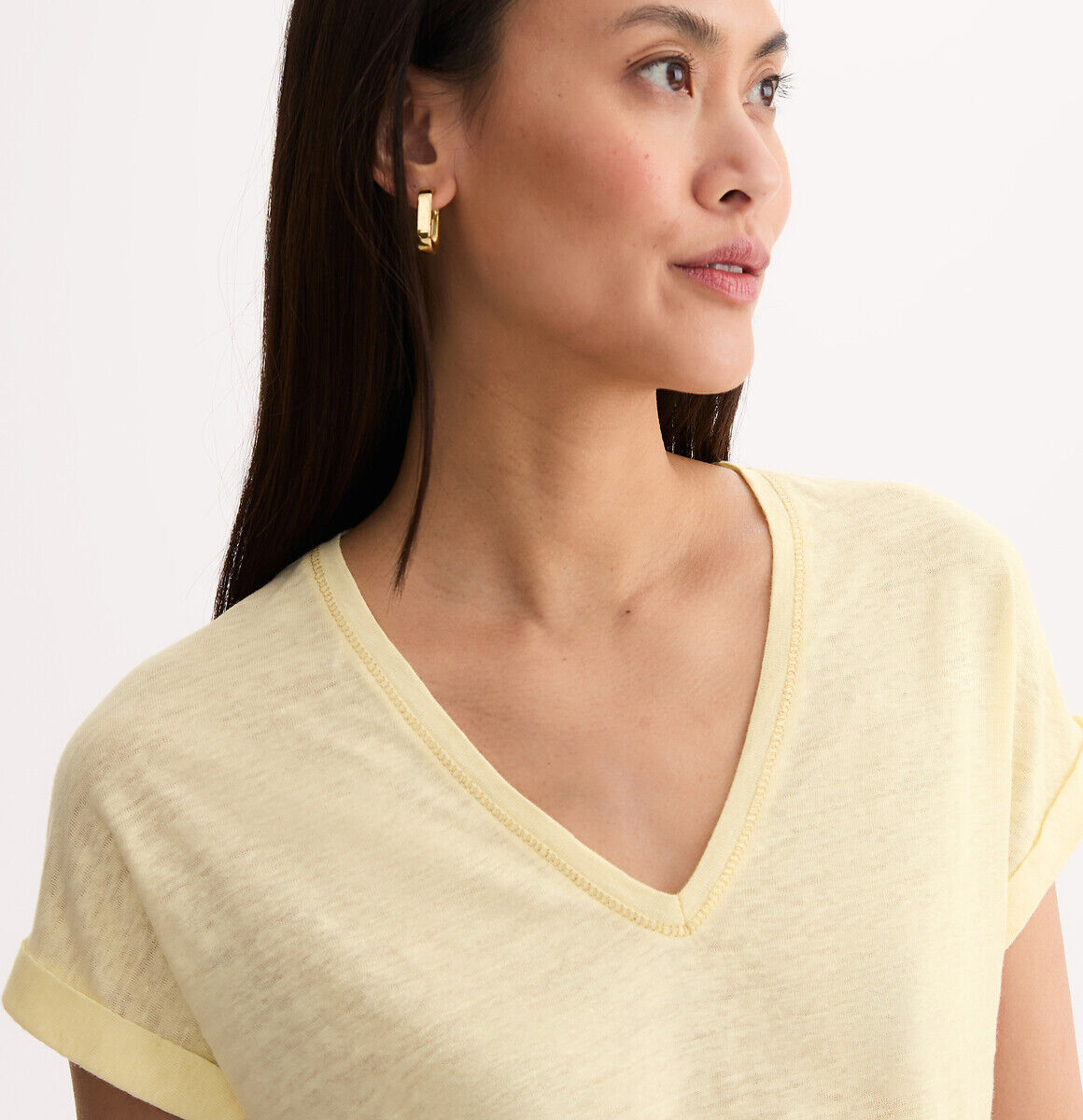 ANNE WEYBURN T-shirt en lin, col V, manches courtes