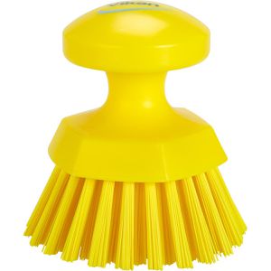 Vikan Spülbürste Runde Handbürste, Kunststoffgriff mit PBT-Borsten, gelb, Länge 11 cm