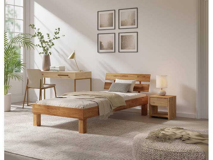 Massivholzbett AresWOOD - Eiche 100 x 200cm Massivholz Wildeiche, geölt Holz/Braun Eiche
