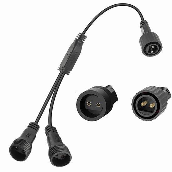Lichtsnoer Verdeler 2-pins Splitter IP65 Waterdicht 2-weg Zwart