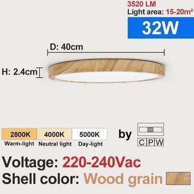 Uplifted Goods Modern LED Ceiling Light One Light With Three Color Modes wood Grain 32w changeable