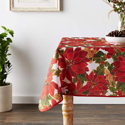 Violet Linen European Seasonal Botanical Christmas Decorative Printed Pattern Tablecloth
