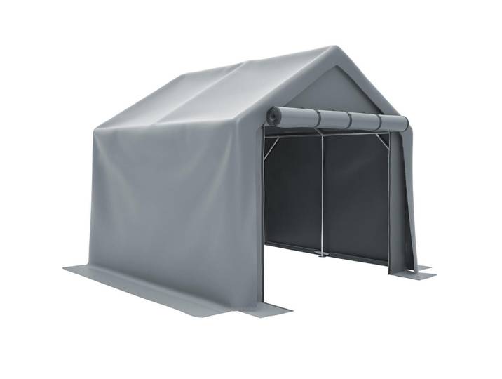 Gisaae Gerätehaus Fahrradgarage & Geräteschuppen, Reißverschlusstür Lagerzelt, Silberfarben, Metall, 241x217x244 cm, Gartenzubehör, Fahrradgaragen